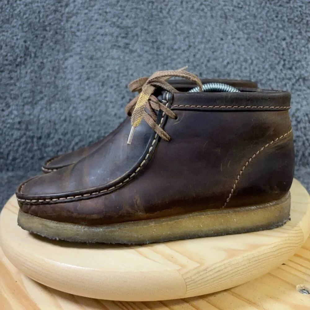 Clarks Originals Wallabee Chukka Boot Beeswax Leather Mens 8.5 Brown Crepe Sole